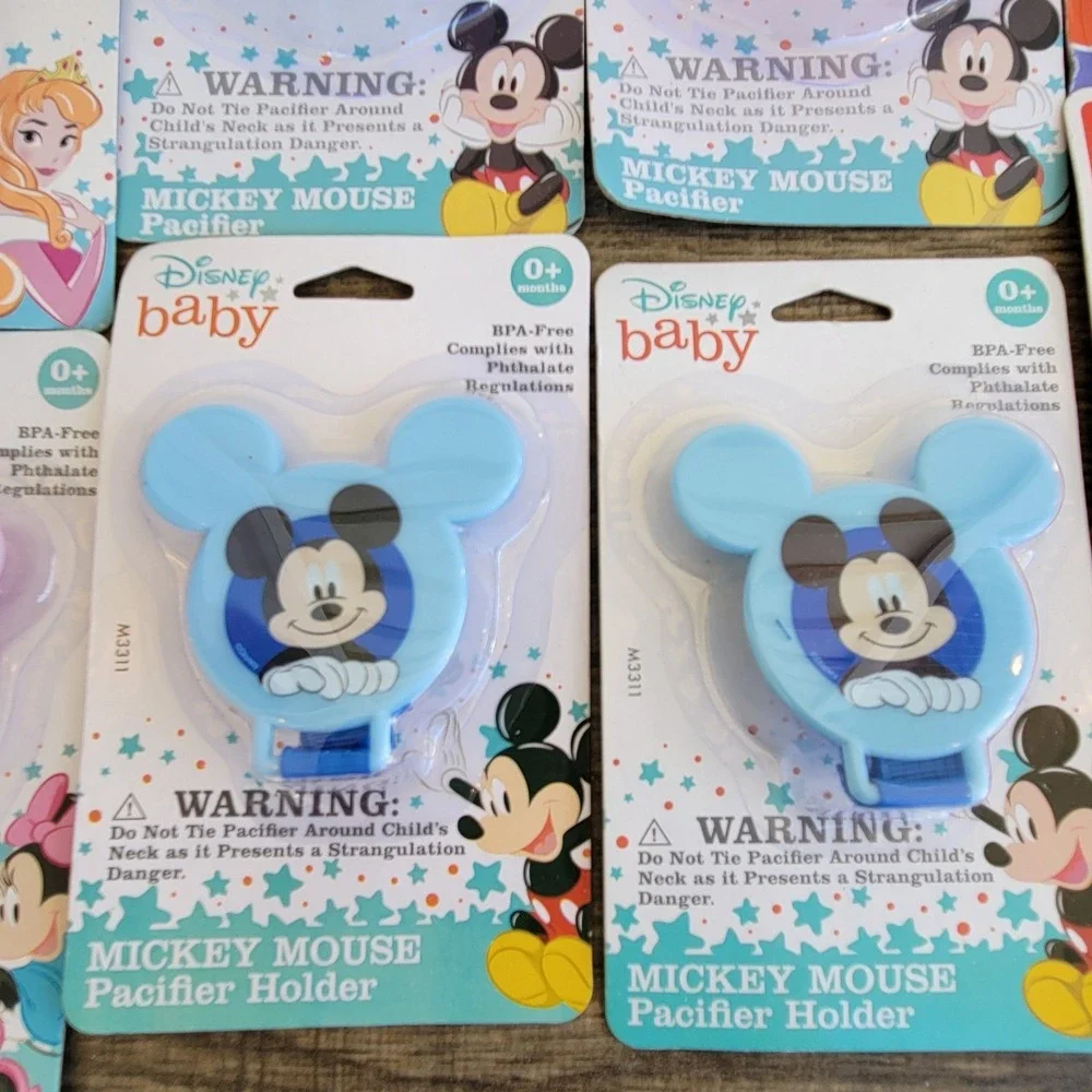 Lot Baby Ariel Mickey Minnie Mouse Cookie Monster Pacifier Holder Brush Comb Set